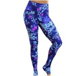 K-Deer Blue‎ Purple Floral Athletic Legging Full Length Size Small